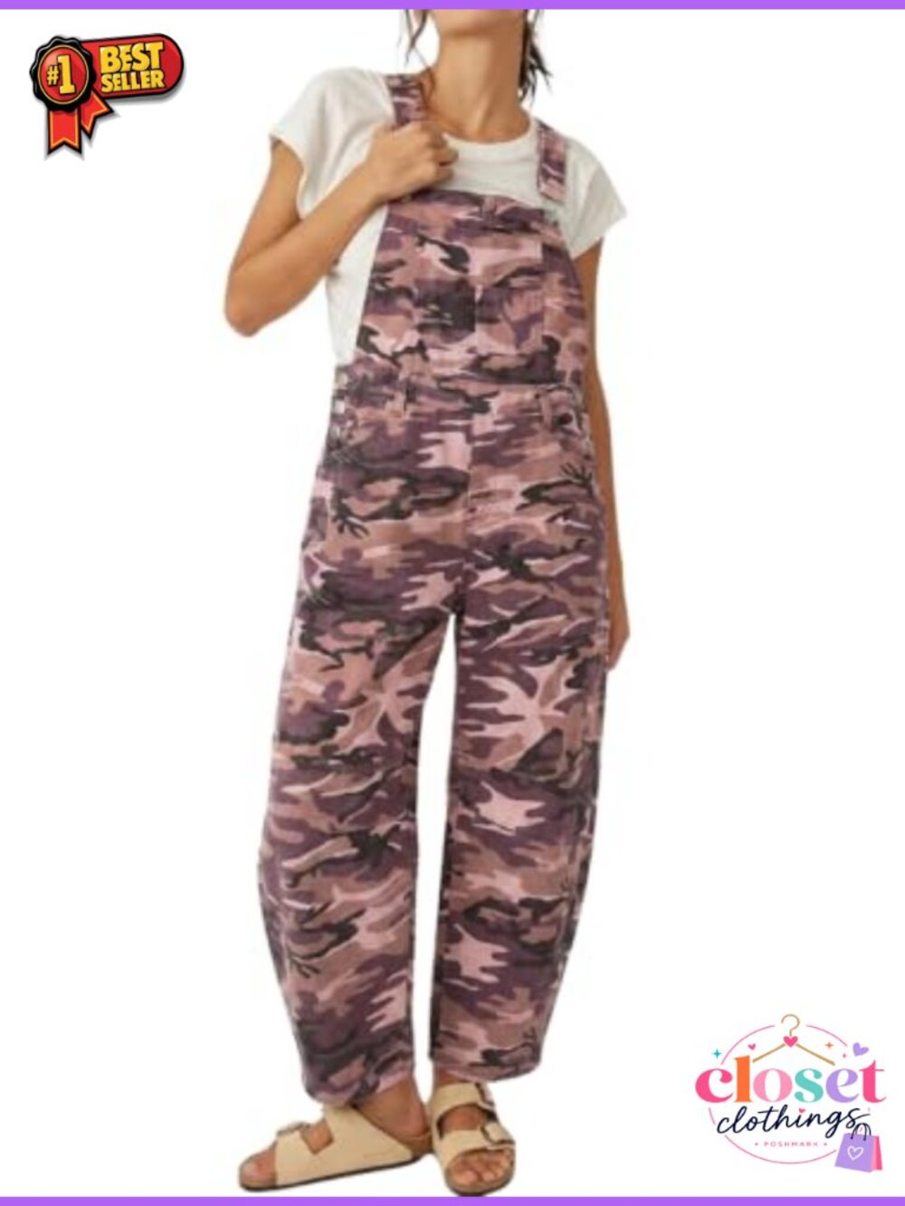 Retro Camouflage Denim Overalls Wide Leg Barrel Jeans Boyfriend Jumpsuit